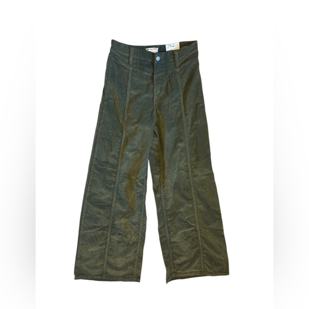 NWT We The Free People Libre Wide Leg Cord Jeans Green Mockingbird Size 27 - Picture 4 of 9
